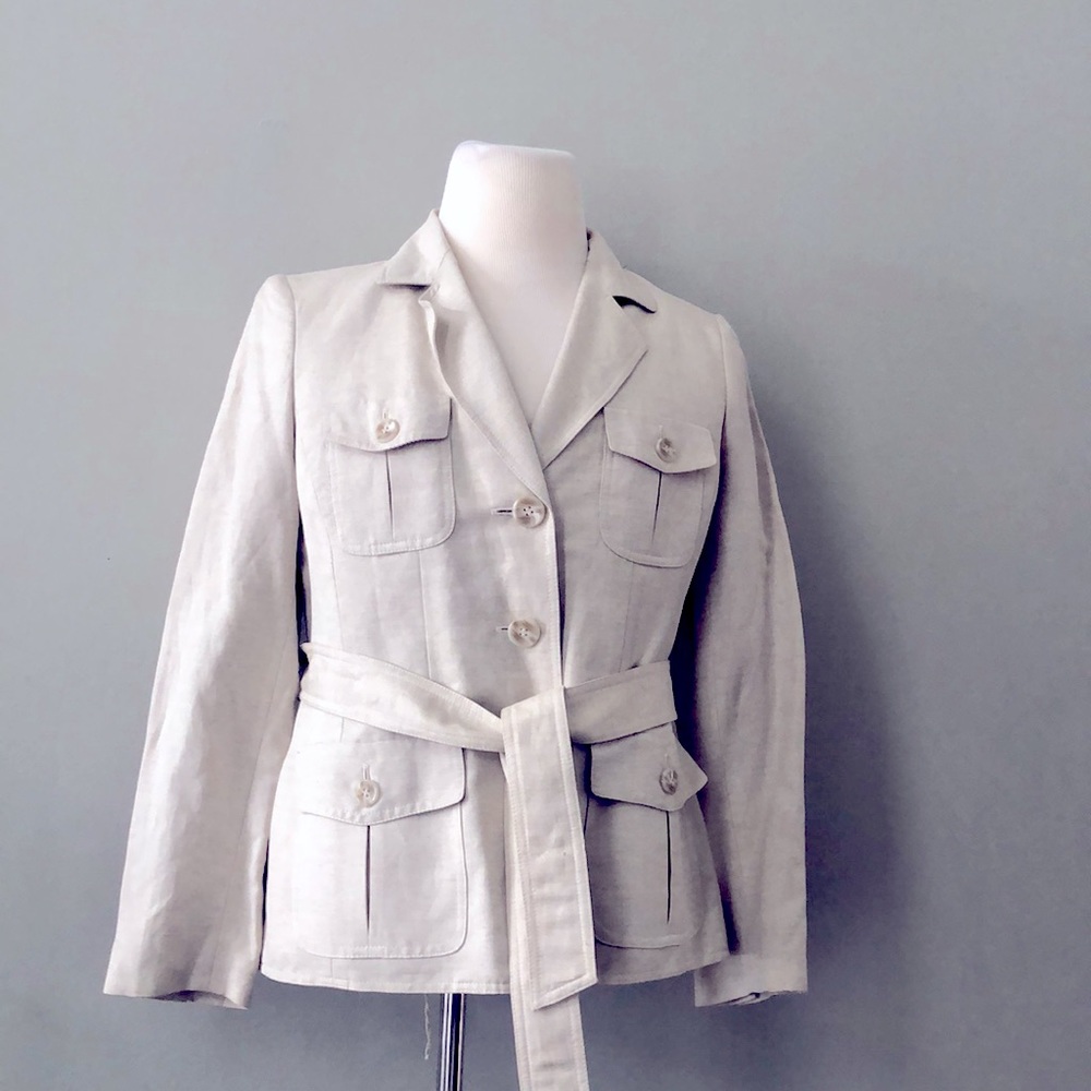 Kasper Linen Blend Safari Jacket Oatmeal Pantsuits NWT